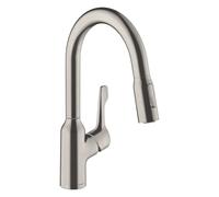 Hansgrohe Focus M43 - Grifo de fregadero con ducha extraíble, acero inoxidable 71811800