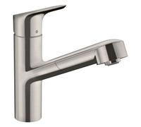 Hansgrohe Focus M43 - Grifo para fregadero con boquilla extraíble, acero inoxidable 71842800