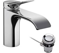 Hansgrohe Grifo de lavabo de pie Vivenis 75010000 EcoSmart, con desagüe, alcance 133 mm, cromo