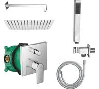 Hansgrohe iBox, grifo de bañera empotrado, con ducha de lluvia Belvit, ducha de mano y manguera – Juego de grifería para duchas, adecuado para todas las bañeras y duchas