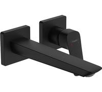 hansgrohe Logis Fine - grifo lavabo empotrado con desagüe, grifo monomando lavabo 20,6 cm, mezclador monomando lavabo ahorro de agua (EcoSmart), negro mate, 71256670