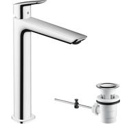 hansgrohe Logis Grifo monomando de lavabo 240 Fine, con vaciador automático, cromo, 71257000