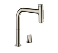 Hansgrohe M71 - Grifo de fregadero M7120-H200 con ducha extraíble, instalación de 2 orificios, sBOX, aspecto de acero inoxidable 73818800
