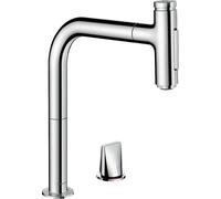 hansgrohe Metris Select M71 Mezclador de cocina monomando de 2 agujeros 200, ducha extraíble, 2 chorros, 73819000, Color: cromado