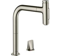 hansgrohe Metris Select M71 Mezclador de cocina monomando de 2 agujeros 200, ducha extraíble, 2jet, sBox, 73818800, Color: Acabado en acero inoxidable