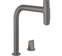 hansgrohe Metris Select M71 Mezclador de cocina monomando de 2 agujeros 200, ducha extraíble, 2jet, sBox, 73818340, Color: Cromo negro cepillado