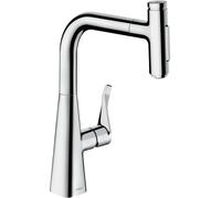 hansgrohe Metris Select M71 Monomando de cocina 240, ducha extraíble, 2 chorros, 73822000, Color: cromado