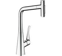 hansgrohe Metris Select M71 Monomando de cocina 320, ducha extraíble, 2 chorros, 73820000, Color: cromado
