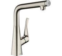 hansgrohe Metris Select Monomando de cocina 320, 1 chorro, 14883800, Color: Acabado en acero inoxidable