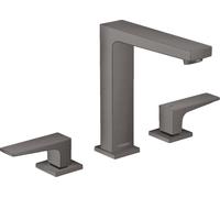 hansgrohe Metropol mezclador de lavabo de 3 agujeros 160, manijas de palanca, residuos de empuje abierto, proyección 152mm, 32515340, Color: Cromo negro cepillado