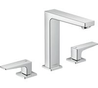 hansgrohe Metropol mezclador de lavabo de 3 agujeros 160, manijas de palanca, residuos de empuje abierto, proyección 152mm, 32515000, Color: cromado