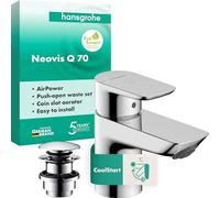 hansgrohe Neovis Q 71356000 - Grifo monomando para lavabo con caño de metal (CoolStart), ahorro de energía (CoolStart), altura 63 mm, grifo mezclador de ahorro de agua (EcoSmart), cromado