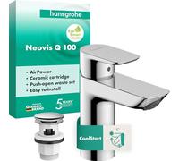 hansgrohe Neovis Q - grifo lavabo con vaciador Push-Open, CoolStart, grifo monomando lavabo, altura del caño 96 mm, cantidad de caudal 5 l/min (EcoSmart), cromo, 71352000