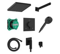 Hansgrohe Pulsify E - Conjunto de ducha con termostato oculto, con cuerpo, 26x26 cm, EcoSmart, negro mate. 24625670