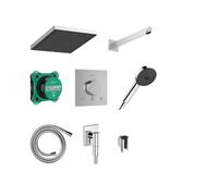 hansgrohe Pulsify E - conjunto de ducha empotrado, set completo (8 en 1) con termostato empotrado, set básico iBox universal 2, ducha fija, alcachofa de ducha y flexo 160 cm, cromo, 24625000