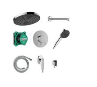 hansgrohe Pulsify S - conjunto de ducha empotrado, set completo (8 en 1) con termostato empotrado, set básico iBox universal 2, ducha fija, alcachofa de ducha y flexo 160 cm, cromo, 24624000
