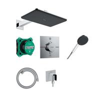 Hansgrohe Raindance Alive Q - Conjunto de ducha con termostato empotrado, con cuerpo de montaje, 21x34 cm, 3 chorros, cromo 24620000