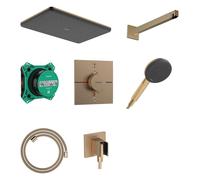 Hansgrohe Raindance Alive Q - Conjunto de ducha con termostato oculto, con cuerpo, 21x34 cm, 3 chorros, bronce cepillado 24620140