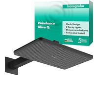 hansgrohe Raindance Alive Q - rociador de ducha con brazo de ducha, ducha fija (210 x 340 mm), cabezal de ducha lluvia con 2 tipos de chorro incl. PowderRain para conexión pared, negro mate, 24550670