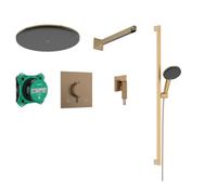 hansgrohe Raindance Alive S - conjunto de ducha empotrado, set completo (6 en 1) con termostato, set básico iBox universal 2, ducha fija, alcachofa de ducha y flexo 160 cm, bronce cepillado, 24622140