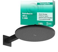 hansgrohe Raindance Alive S - rociador de ducha con brazo de ducha, ducha fija (300 mm), cabezal de ducha lluvia con 2 tipos de chorro incl. PowderRain para conexión pared, negro mate, 24540670