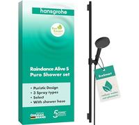 hansgrohe Raindance Alive Select S - conjunto de ducha con alcachofa de ducha ahorro de agua (EcoSmart, 3 tipos de chorro), flexo de ducha (1,60 m) y barra de ducha (0,90 m), negro mate, 24603670
