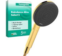 hansgrohe Raindance Alive Select S - ducha de mano, alcachofa de ducha con 3 tipos de chorro (PowderRain), cabezal de ducha redondo (125 mm), con sistema antical, color oro pulido, 24500990