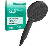 hansgrohe Raindance Alive Select S - ducha de mano, alcachofa de ducha con 3 tipos de chorro (PowderRain), cabezal de ducha redondo (125 mm), con sistema antical, negro mate, 24500670