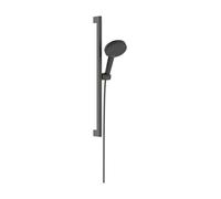 hansgrohe Raindance Alive Select S set de ducha 125, EcoSmart de 3 chorros con barra de ducha Unica E PURO 65cm y soporte de ducha Easy Slide, 24600340, Color: Cromo negro cepillado