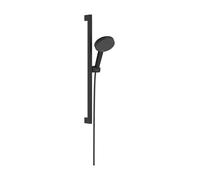 hansgrohe Raindance Alive Select S set de ducha 125, EcoSmart de 3 chorros con barra de ducha Unica E PURO 65cm y soporte de ducha Easy Slide, 24600670, Color: negro mate