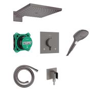 Hansgrohe Raindance E - Conjunto de ducha con termostato oculto, con cuerpo, 30x30 cm, 3 chorros, cromo negro cepillado. 24623340