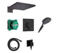 Hansgrohe Raindance E - Conjunto de ducha con termostato oculto, con cuerpo, 30x30 cm, 3 chorros, negro mate. 24623670