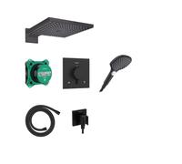 hansgrohe Raindance E - conjunto de ducha empotrado, set completo (6 en 1) con termostato Ecostat Comfort E, iBox universal 2, ducha fija, alcachofa de ducha y flexo 160 cm, negro mate, 24623670