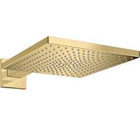 hansgrohe Raindance E - rociador de ducha max. 8 l/min (EcoSmart) con brazo de ducha, ducha fija rectangular (300 x 300 mm), cabezal de ducha lluvia para conexión pared, color oro pulido, 26239990