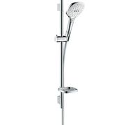 hansgrohe Raindance Select E Set de ducha 120 3jet con barra de ducha de 65 cm y jabonera, 26620400, Color: Cromado / Blanco