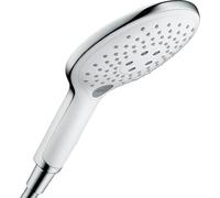 hansgrohe Raindance Select S - ducha de mano ahorro de agua 9 l/min (EcoSmart), alcachofa de ducha con 3 tipos de chorro, cabezal de ducha (⌀ 150 mm), con sistema antical, blanco/cromo, 28588400