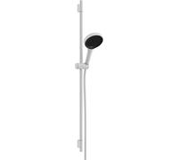 hansgrohe Rainfinity, set de ducha ahorro de agua, ducha de mano (EcoSmart) con barra ducha 90cm, soporte ducha y Designflex flexo textil de ducha 160cm, 3 tipos de chorro, blanco mate