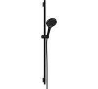 hansgrohe Rainfinity, set de ducha ahorro de agua, ducha de mano (EcoSmart) con barra ducha 90cm, soporte ducha y Designflex flexo textil de ducha 160cm, 3 tipos de chorro, negro mate
