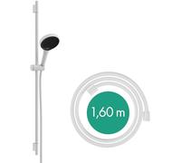 hansgrohe Rainfinity - set de ducha, ducha de mano con barra ducha 90cm, soporte ducha y Designflex flexo textil de ducha 160cm, alcachofa de ducha con 3 tipos de chorro, blanco mate, 28743700
