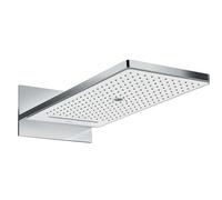 hansgrohe Rainmaker Select - rociador de ducha con conexión a pared, ducha fija rectangular (586 x 258 mm), cabezal de ducha lluvia 3 tipos de chorro para conexión pared, blanco/cromo, 24001400