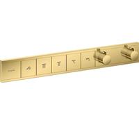 hansgrohe RainSelect, termostato para ducha empotrado , grifo ducha con botón de seguridad (SafetyStop) a 40 °C, termostato rectangular , mezclador para 5 funciones, color oro pulido