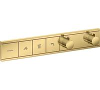 hansgrohe RainSelect, termostato para ducha empotrado , grifo ducha con botón de seguridad (SafetyStop) a 40 °C, termostato rectangular , mezclador para 3 funciones, color oro pulido