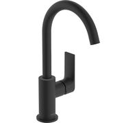 hansgrohe Rebris E mezclador monomando de lavabo 210 con caño giratorio y juego de desagüe, proyección de 154 mm, 72576670, Color: negro mate