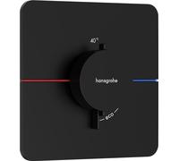 hansgrohe ShowerSelect Comfort Q - termostato empotrado, grifo con botón de seguridad (SafetyStop) a 40 °C, termostato para ducha y bañera, mezclador para 3 funciones, negro mate