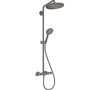 hansgrohe Sistema de ducha de ahorro de agua Croma Select S Showerpipe 280 (alcachofa, barra de ducha, termostato, manguera, 3 tipos de chorros), cromo cepillado negro