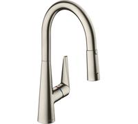 hansgrohe Talis S M51 Mezclador monomando de cocina 200, rociador extraíble, 2 chorros, 72813800, Color: Acabado en acero inoxidable