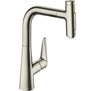 hansgrohe Talis Select M51 monomando de cocina 220, ducha extraíble, 2 chorros, 72824800, Color: Acabado en acero inoxidable