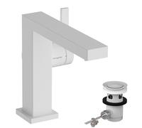 hansgrohe Tecturis E Fine - grifo lavabo con vaciador automático, ahorro de energía (CoolStart), grifo monomando lavabo 133 mm, mezclador lavabo ahorro de agua (EcoSmart+), blanco mate, 73023700