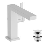 hansgrohe Tecturis E Fine - grifo lavabo con vaciador Push-Open, ahorro de energía (CoolStart), grifo monomando lavabo 133 mm, mezclador lavabo ahorro de agua (EcoSmart+), blanco mate, 73020700