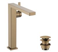 hansgrohe Tecturis E Fine mezclador monomando de lavabo 240, proyección 197mm, con juego de desagüe, CoolStart, EcoSmart+, 73070140, Color: Bronce cepillado